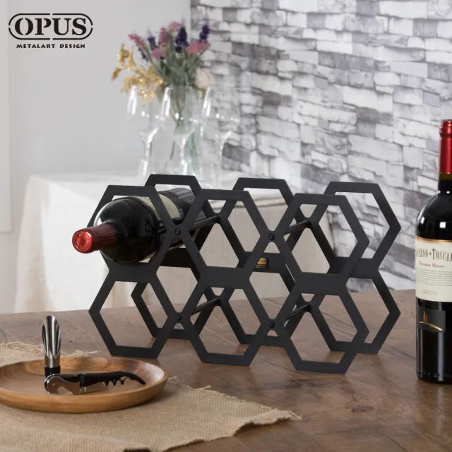 【OPUS 東齊金工】歐式鐵藝紅酒架 酒瓶展示架 風潮酒架 七夕情人節禮物 升職賀禮(蜂巢/經典黑)