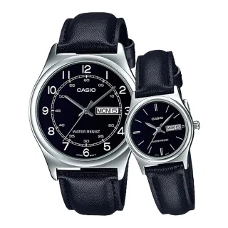 【CASIO 卡西歐】對錶系列 送禮首選 甜蜜情人皮革石英 對錶(MTP-V006L-1B2+LTP-V006L-1B2)
