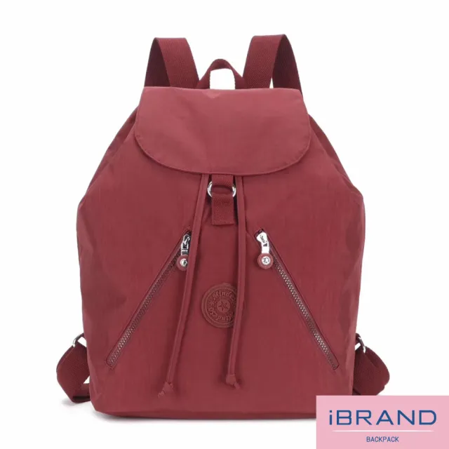 【iBrand】雙11 輕盈防潑水尼龍束口大容量後背包(防水包 酒紅色)