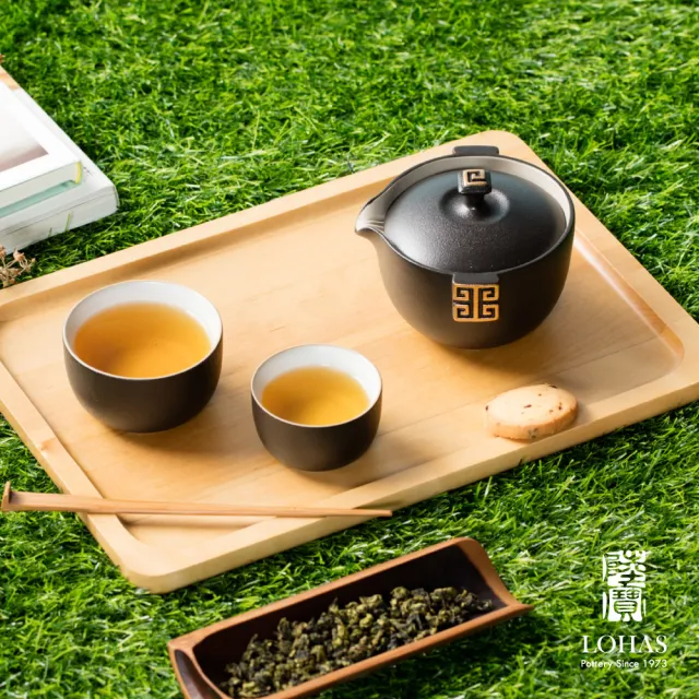 【LohasPottery 陸寶】洄瀾蓋碗 茶組(一壺兩杯攜行布袋 杯壺組 茶器套裝旅行茶具)