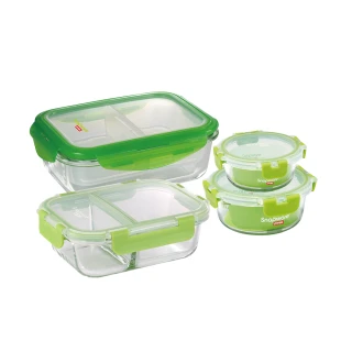 【CorelleBrands 康寧餐具】可拆扣玻璃保鮮盒4件組(D19)