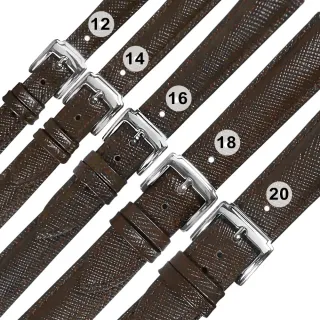 【Watchband】12.14.16.18.20 mm / 各品牌通用 真皮防刮壓紋錶帶 不鏽鋼扣頭(咖啡色)