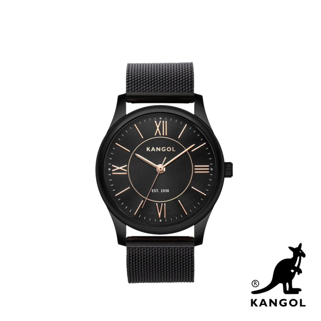 【KANGOL】英國袋鼠│典雅羅馬時標腕錶38mm黑米蘭帶(黑曜石框 KG71338)