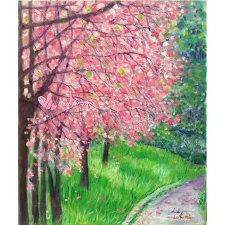 【豐財藝術】Cherry blossoms櫻花能量真跡油畫(印象派油畫藝術收藏首選)