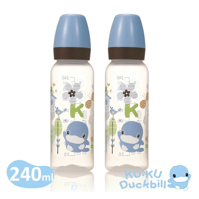 【KU.KU. 酷咕鴨】歐風經典PP標準奶瓶240ml二入組(藍/粉)