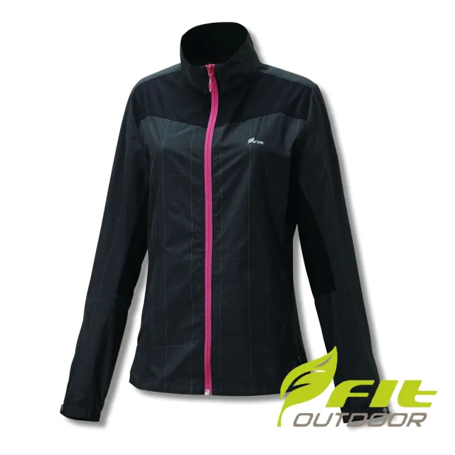 【Fit 維特】女-雙色紗織防潑水格紋外套-雅光黑 GS2303-88(防曬外套/防潑水/格紋)
