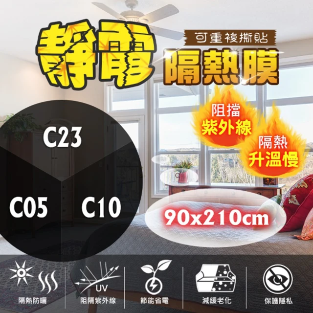 【台灣節能膜】靜電隔熱膜 C23-C10-C05固定尺寸 滿千送工具組《90x210cm》(隔熱紙 玻璃隔熱 防曬)