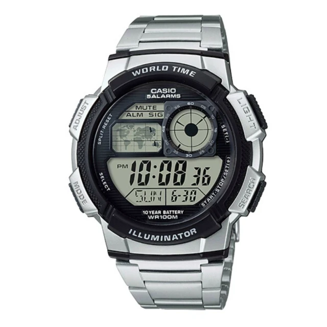 【CASIO 卡西歐】世界地圖不鏽鋼電子錶(AE-1000WD-1A)