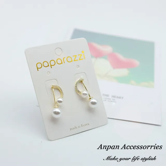 【Anpan】韓東大門美妙音符珍珠鑽石前後扣兩用925銀耳針式耳環