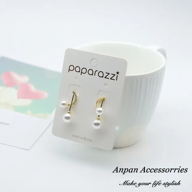 【Anpan】韓東大門美妙音符珍珠鑽石前後扣兩用925銀耳針式耳環