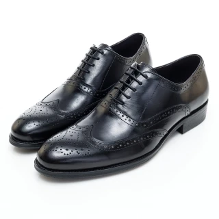 【GEORGE】Amber 商務時尚 -經典綁帶雕花真皮牛津紳士鞋-黑色915020DN-10
