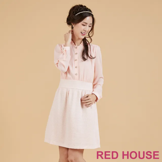 【RED HOUSE 蕾赫斯】小高領拼接洋裝(粉色)