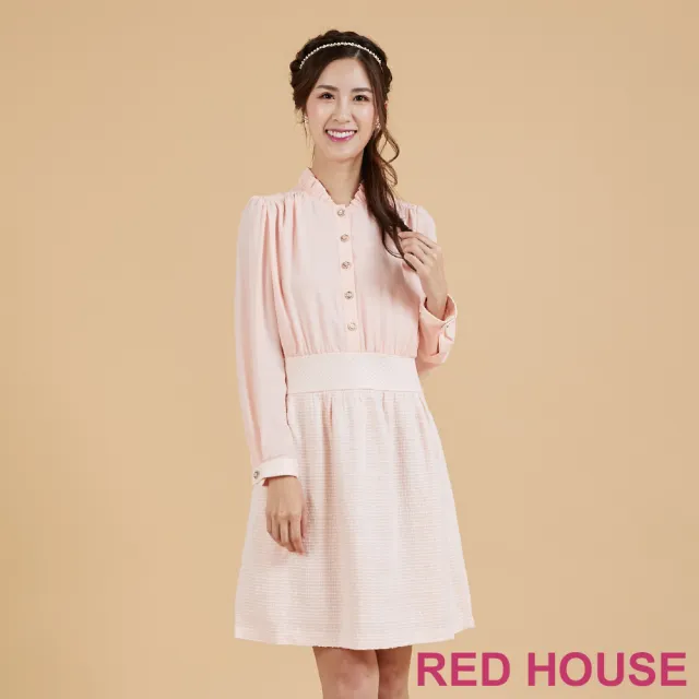 【RED HOUSE 蕾赫斯】小高領拼接洋裝(粉色)
