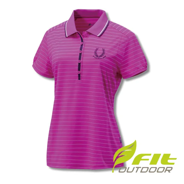 【Fit 維特】女-吸排抗UV條紋POLO衫-桃紅 GS2105-15(POLP衫/條紋/抗UV)