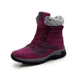 【MINE】保暖防寒防滑機能時尚車線造型戶外休閒雪靴(紫紅)