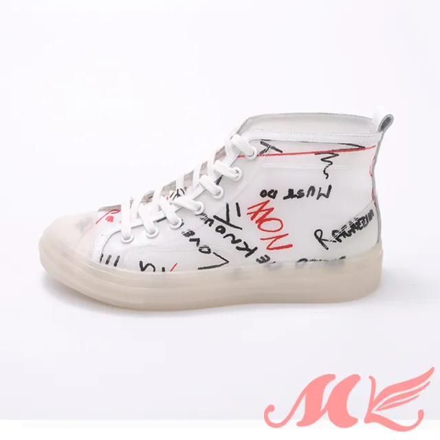 【MK】雨中漫步系列-時尚亮片防水綁帶有型雨鞋(米白色_塗鴉款)