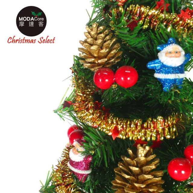 【摩達客】耶誕-1尺/1呎-30cm台灣製迷你裝飾綠色聖誕樹(含聖誕老人紅果系/含LED20燈彩光插電式/免組裝)