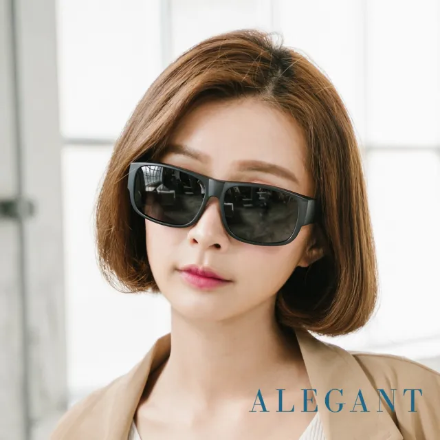 【ALEGANT】潮流果凍黑色方框全罩式偏光墨鏡/外掛式UV400太陽眼鏡(外掛式/包覆式/全罩式墨鏡/車用太陽眼鏡)