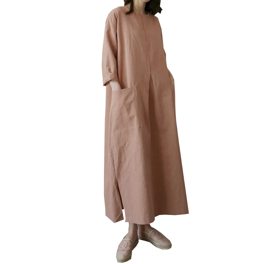 【ACheter】韓國森林悠靜大口袋寬鬆棉麻洋裝#106397+108851+106404+110494現貨+預購(4款任選)