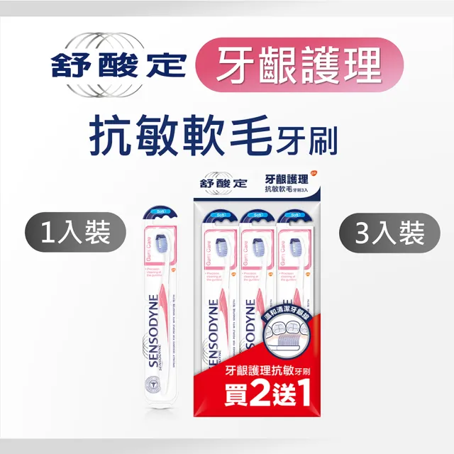 【SENSODYNE 舒酸定】牙齦護理 抗敏軟毛牙刷  3入