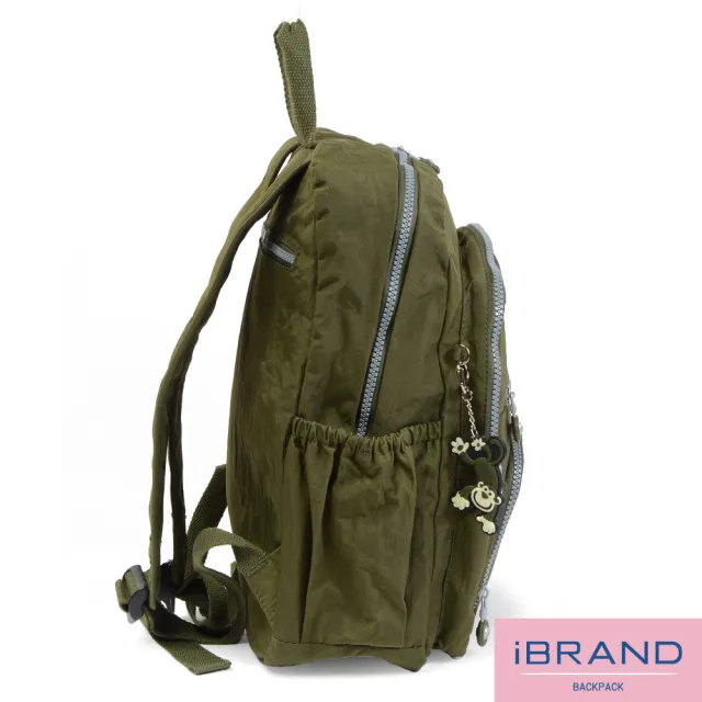 【iBrand】雙11 繽紛樂園尼龍多口袋後背包(軍綠色)