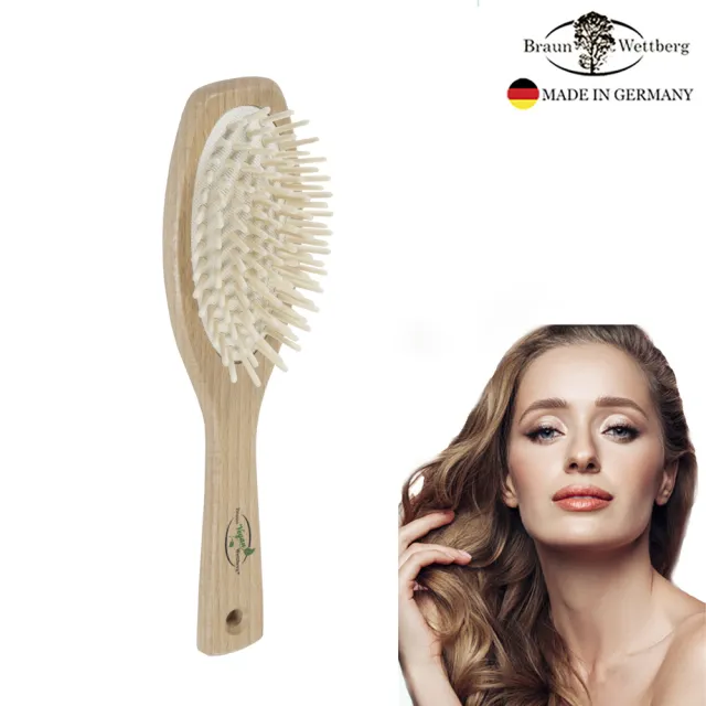 【BRAUN WETTBURG 珀薇】德國製好舒壓圓形大木齒氣墊好按摩梳(氣墊好按摩梳/梳頭按摩美容/雙11)