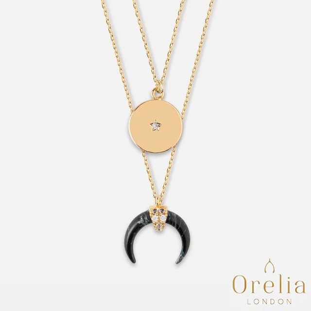 【Orelia】英國雅致品牌 Crescent & Corn 時尚月牙大理石黑鍍金雙層項鍊