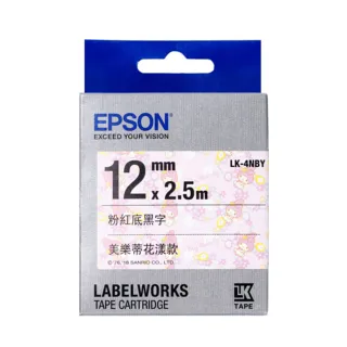 【EPSON】標籤帶 三麗鷗系列-美樂蒂花漾款 粉紅底黑字/12mm(LK-4NBY)