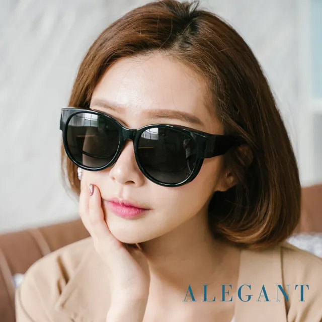 【ALEGANT】時尚象灰色圓框全罩式偏光墨鏡/外掛式UV400太陽眼鏡(外掛式/包覆式/寶麗來墨鏡/車用太陽眼鏡)