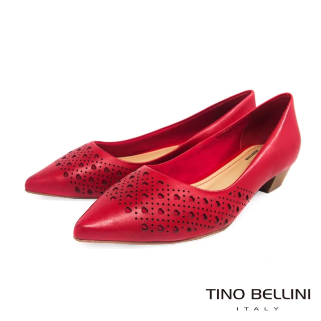 TINO BELLINI 貝里尼 巴西進口甜美愛心鏤空木紋低跟鞋VI9010(紅)