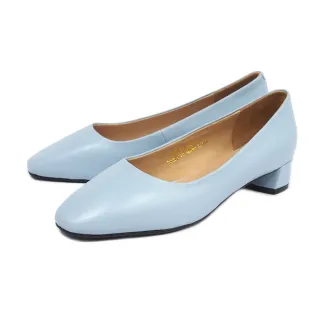 【TINO BELLINI 貝里尼】柔美簡潔全真皮方頭中跟鞋TF9089(藍)