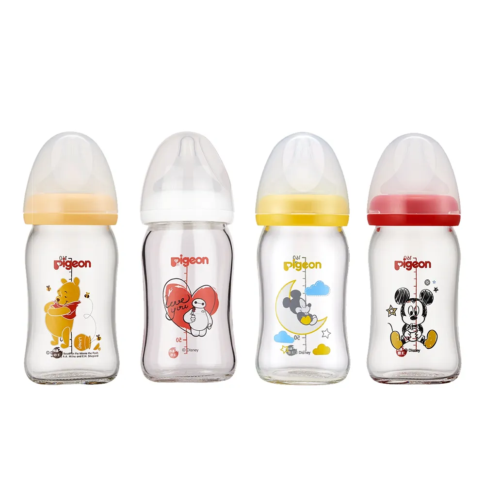 【Pigeon 貝親】寬口母乳實感玻璃奶瓶160ml/經典迪士尼(4款)