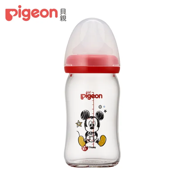 【Pigeon貝親 官方直營】寬口母乳實感玻璃奶瓶160ml/經典迪士尼(4款)