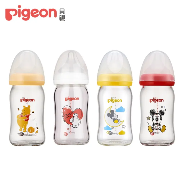【Pigeon貝親 官方直營】寬口母乳實感玻璃奶瓶160ml/經典迪士尼(4款)