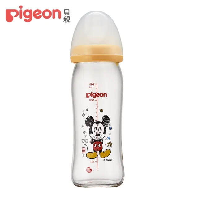 【Pigeon貝親 官方直營】寬口母乳實感玻璃奶瓶240ml/經典迪士尼(6款)