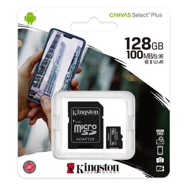 【Kingston 金士頓】128GB 100MB/s microSDXC UHS-I U1 A1 V10  記憶卡(SDCS2/128GB 平輸)