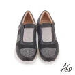 【A.S.O 阿瘦集團】機能休閒 活力雙核心燙鑽金屬感鬆緊帶休閒鞋(黑色)