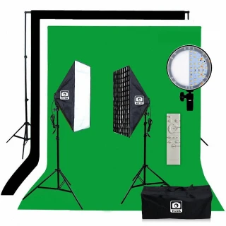 【YIDA】LED個人直播攝影棚燈組(LED攝影燈*2+背景架組+黑白綠背景布)