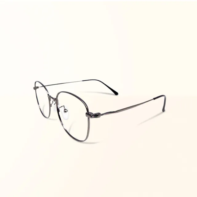 【ALEGANT】槍灰銀金屬色系圓框UV400濾藍光眼鏡(日系簡約文青槍灰銀設計方框濾藍光眼鏡)