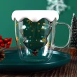 【EZlife】高硼硅聖誕歡樂耐熱雙層玻璃杯