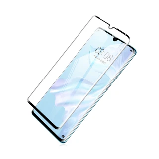華為 HUAWEI P30Pro 曲面黑半膠9H玻璃鋼化膜手機保護貼(3入 P30Pro保護貼 P30Pro鋼化膜)
