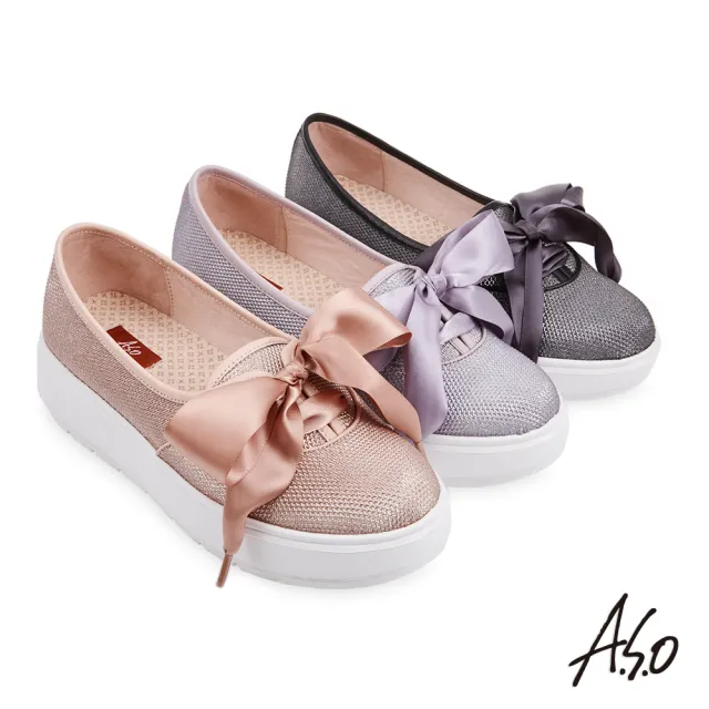 【A.S.O 阿瘦集團】時尚流行 Q彈舒壓質感金蔥布料蝴蝶結休閒鞋(卡其)