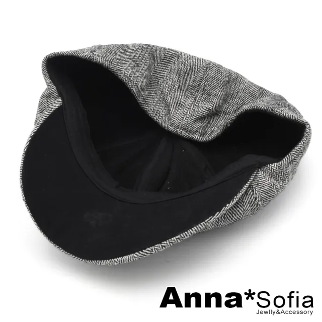 【AnnaSofia】毛呢報童帽鴨舌帽貝蕾帽-葉脈細紋 現貨(黑白系)