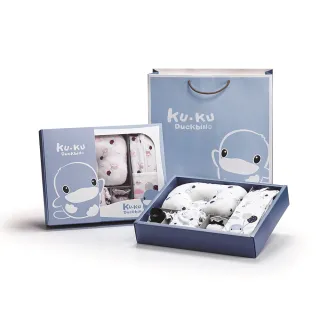 【KU.KU. 酷咕鴨】夢想氣球懶人包巾精緻彌月禮盒10件組(藍/粉)