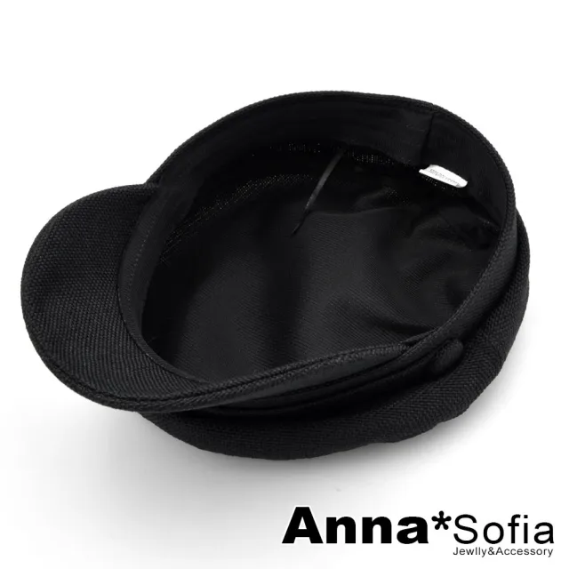 【AnnaSofia】報童帽貝蕾帽-雙側圓鈕粗織棉麻感質 現貨(酷黑系)