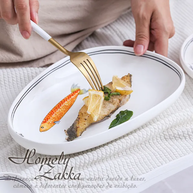 【Homely Zakka】創意Lovely fish系列陶瓷餐具_8.5吋三角淺盤21.8cm(飯碗 湯碗 餐具 餐碗 盤子 器皿)