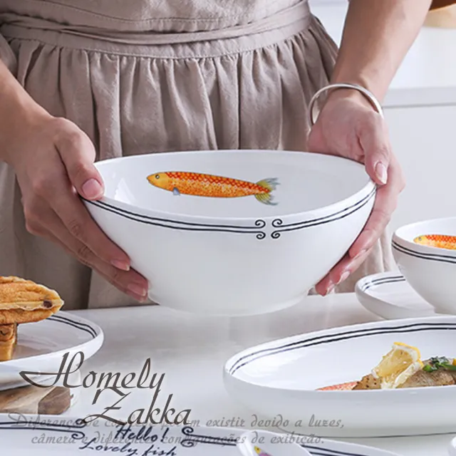 【Homely Zakka】創意Lovely fish系列陶瓷餐具_8.5吋三角淺盤21.8cm(飯碗 湯碗 餐具 餐碗 盤子 器皿)