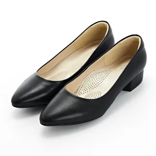 【DN】包鞋_上班素面全真皮粗跟尖頭包鞋(黑)