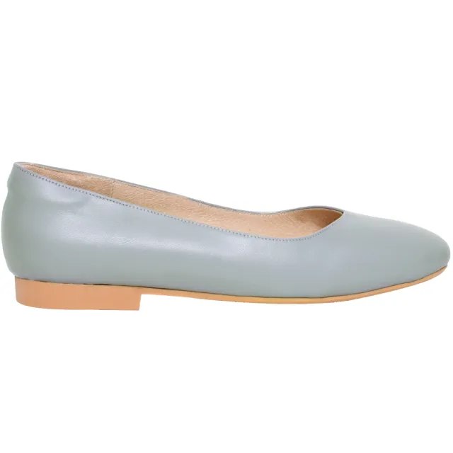 【Ann’S】奶奶鞋-V型小羊皮真皮方頭平底鞋(灰藍)