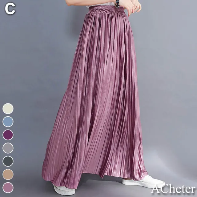 【ACheter】涼.美.薄荷森女舒暢大襬百搭鬆緊高腰寬鬆中長版裙褲#106476現貨+預購(4款28色)